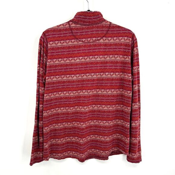 WOOLRICH Women's Red Aztec Knit Cotton 1/4 Zip Lightweight Sweater Size Medium - Picture 2 of 5
